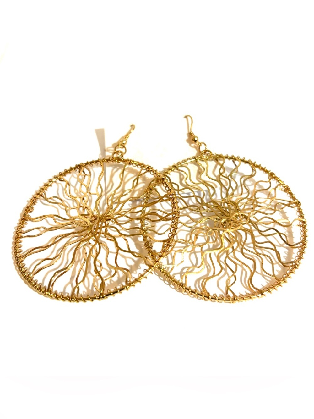 Fashion Jewelry Gold Sunburst Wire Hoop Earrings
